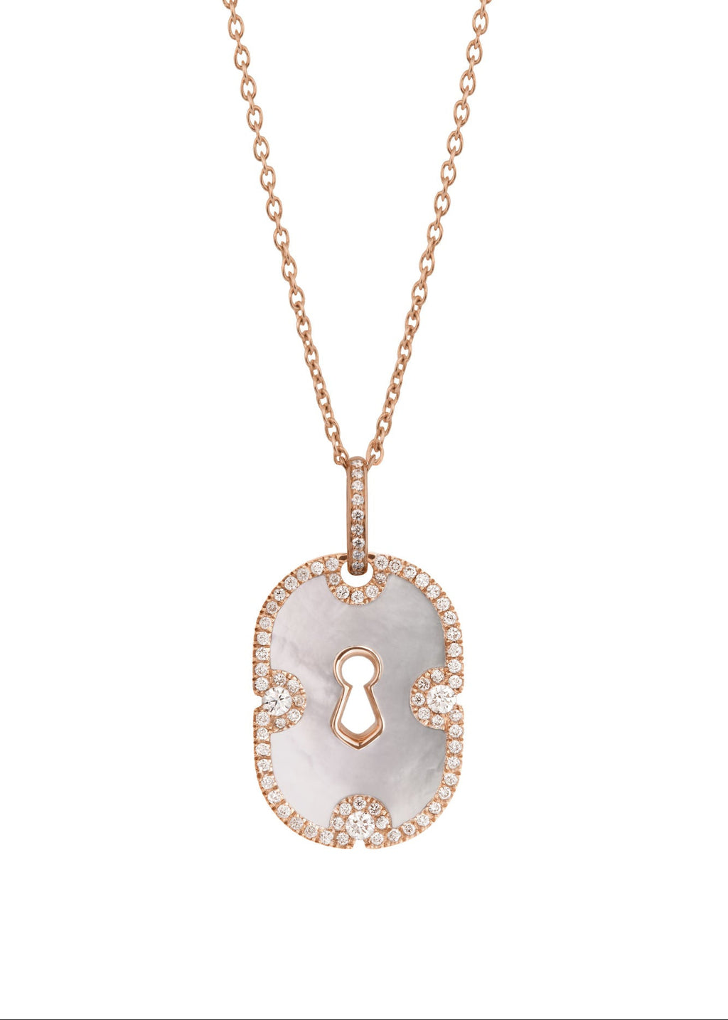 Unlock Mother of Pearl 18K Gold Necklace w. Diamond & Pearl