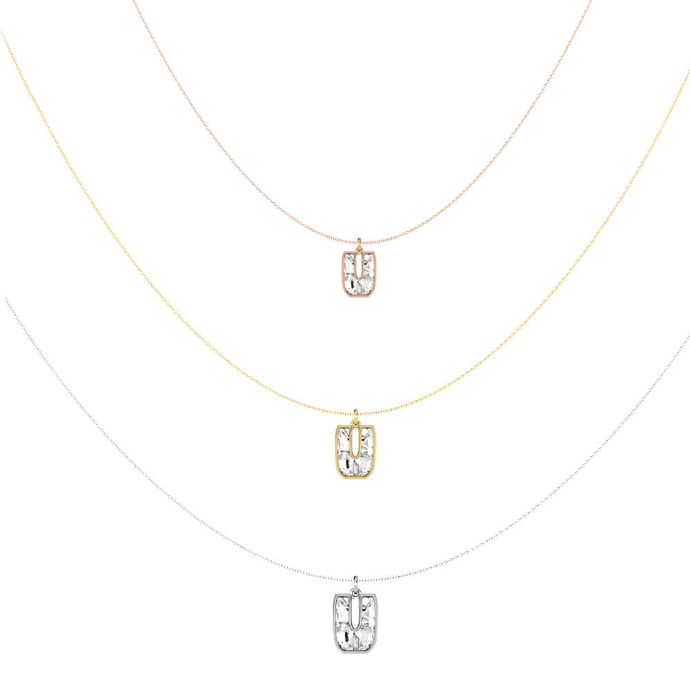 Alphabet 18K Gold, Rosegold or Whitegold Inital U Pendant w. Solitaire Lab-Grown Diamond