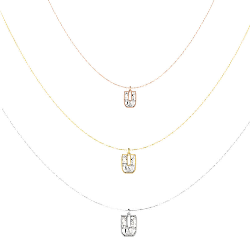 Alphabet 18K Gold, Rosegold or Whitegold Inital U Pendant w. Solitaire Lab-Grown Diamond