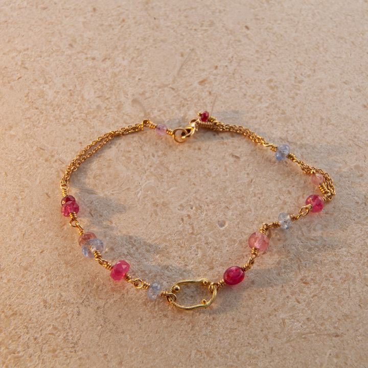 Cloud 18K & 22K Gold Bracelet w. Sapphire, Ruby & Tourmalin