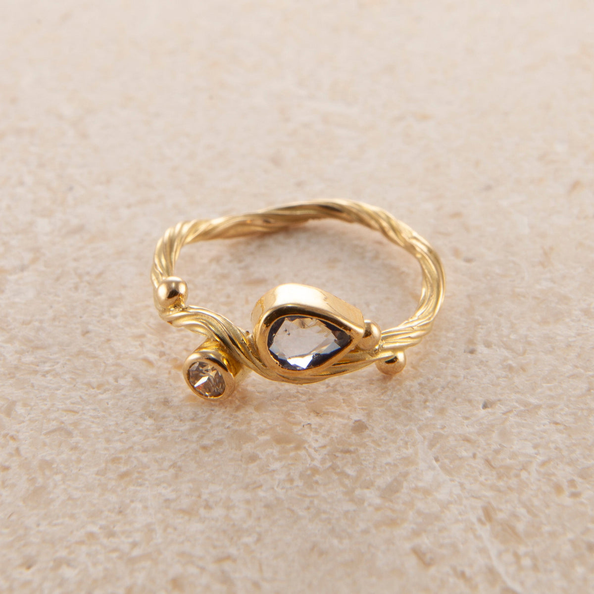 Seafire 18K & 22K Gold Ring w. Sapphire & Champagne Diamond
