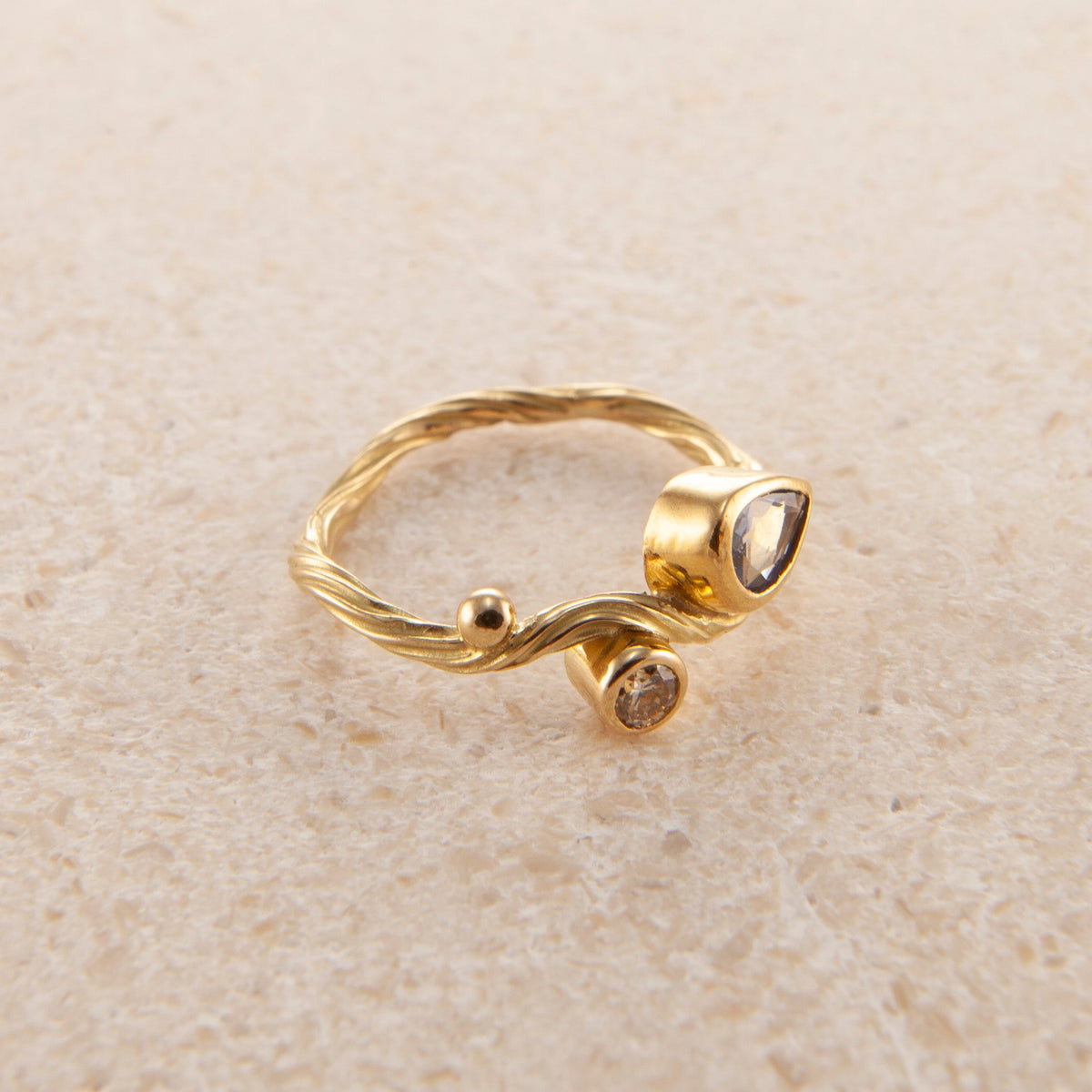Seafire 18K & 22K Gold Ring w. Sapphire & Champagne Diamond