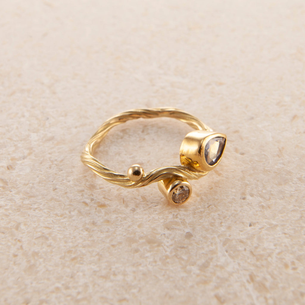 Seafire 18K & 22K Guld Ring m. Safir Champagnefarvet Diamant