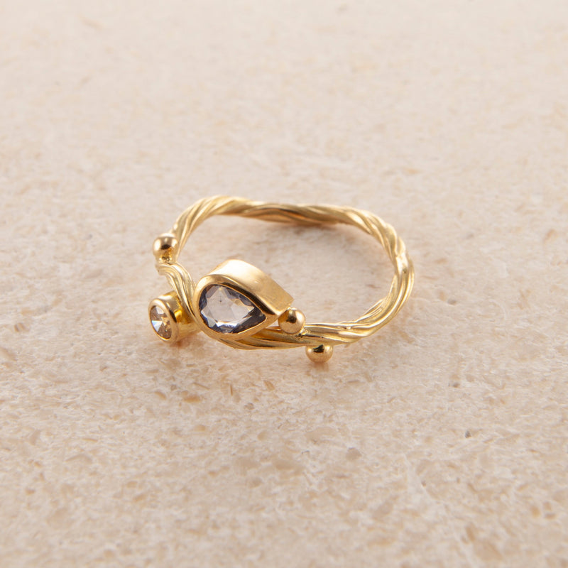 Seafire 18K & 22K Guld Ring m. Safir Champagnefarvet Diamant