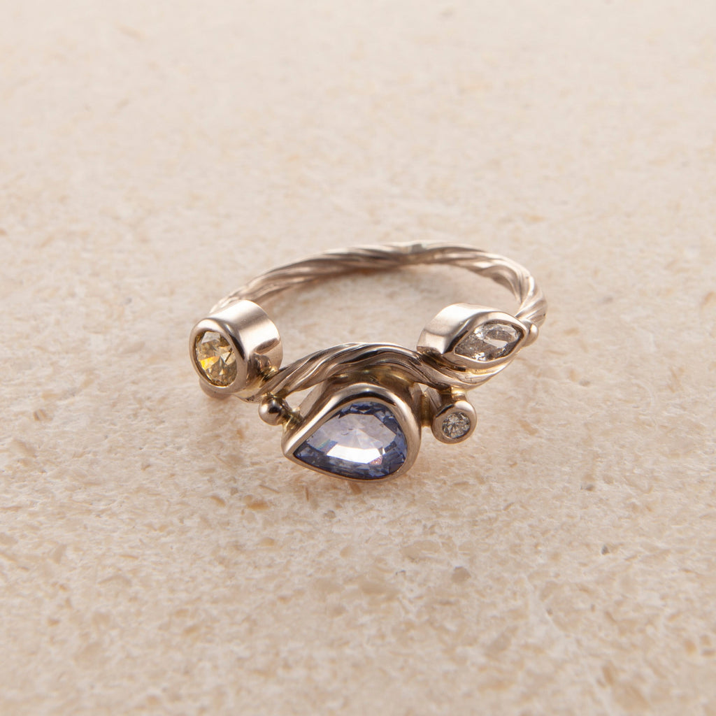 Seafire Hvid 18K & 22K Hvidguld Ring m. Safir & Diamant