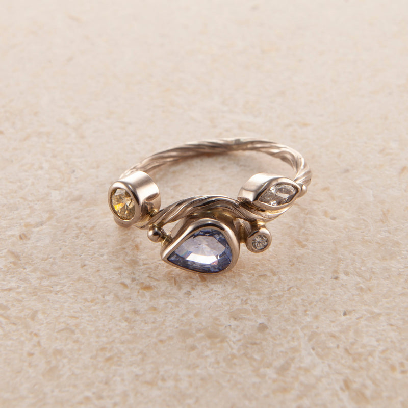 Seafire Hvid 18K & 22K Hvidguld Ring m. Safir & Diamant