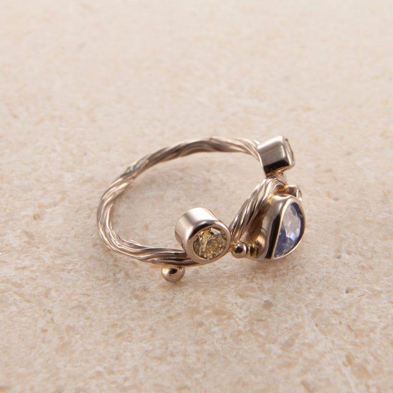 Seafire Hvid 18K & 22K Hvidguld Ring m. Safir & Diamant