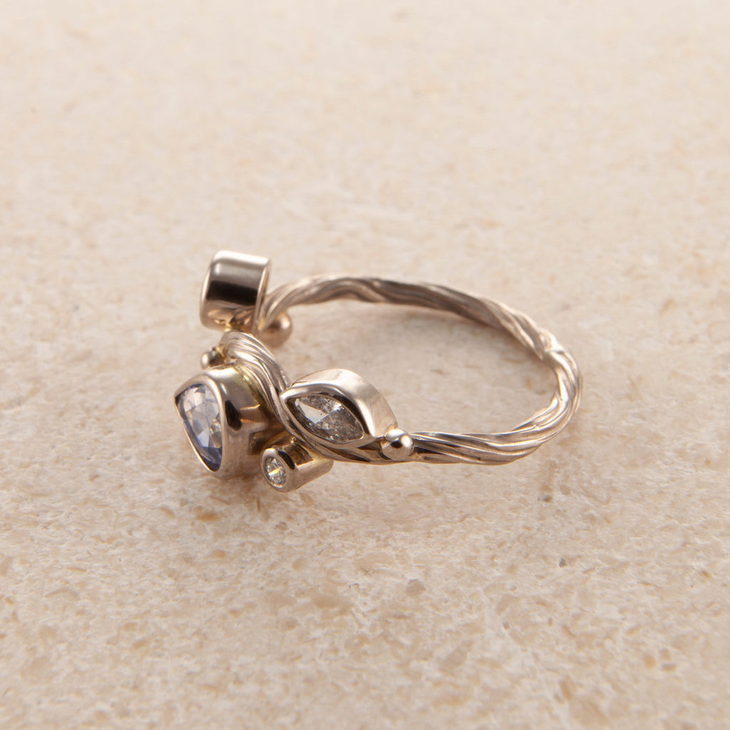 Seafire Hvid 18K & 22K Hvidguld Ring m. Safir & Diamant