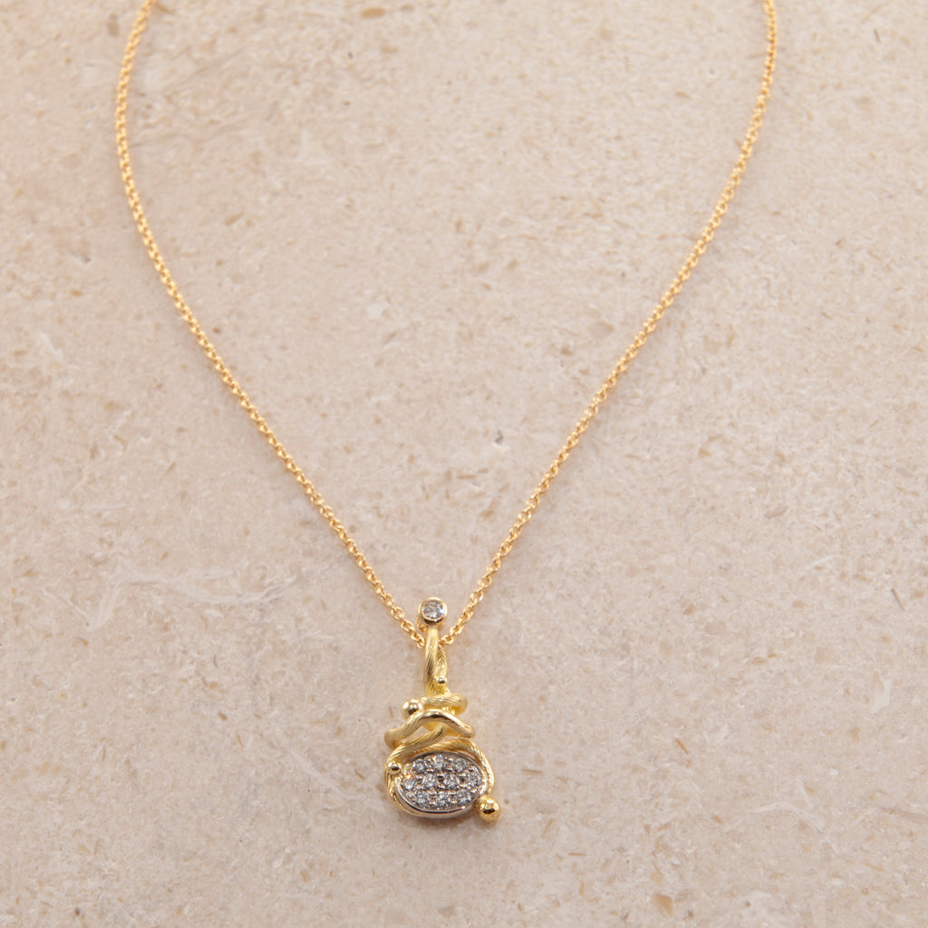 Gone Fishing 18K & 22K Gold Necklace w. Diamonds
