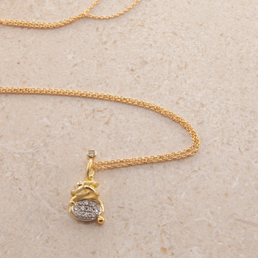 Gone Fishing 18K & 22K Gold Necklace w. Diamonds
