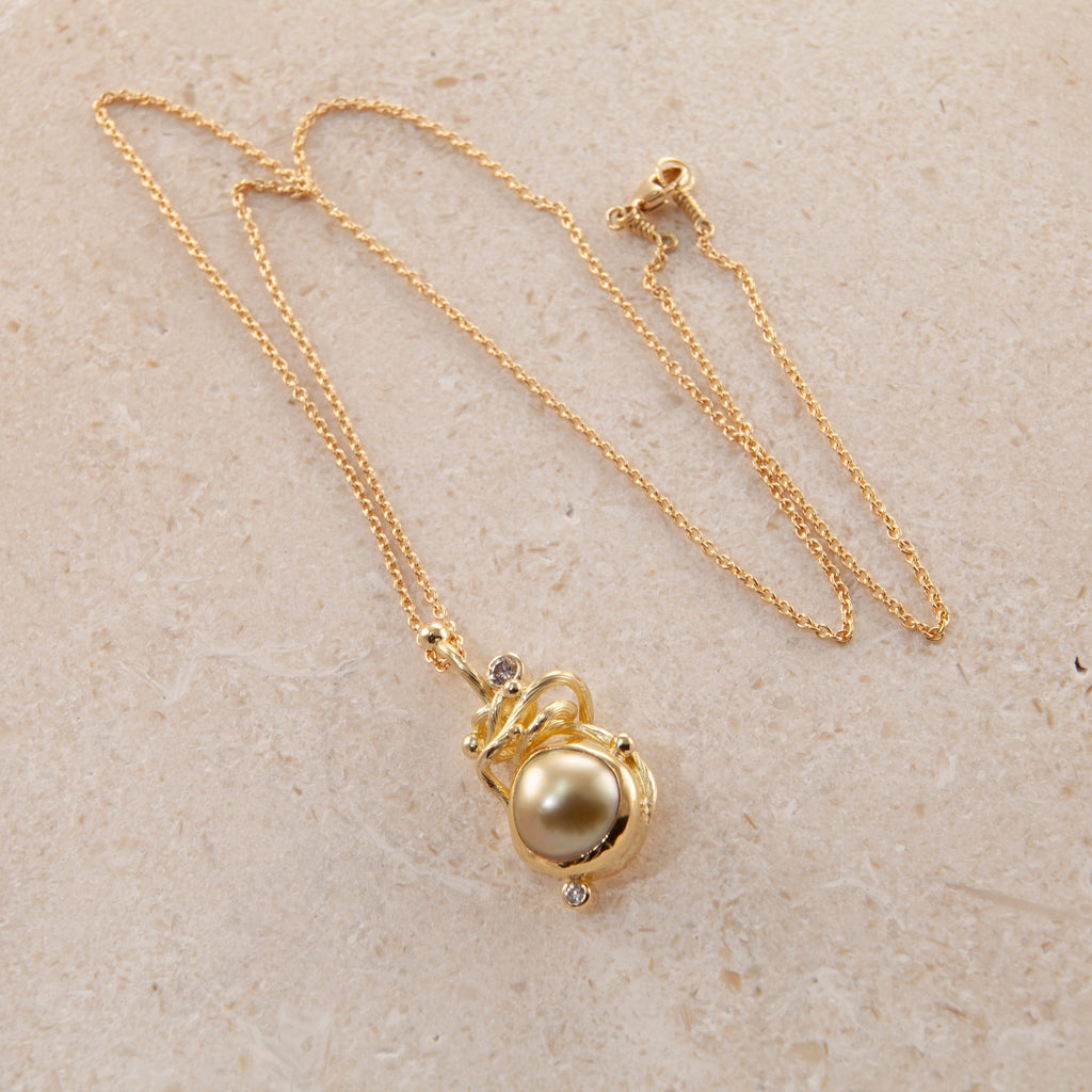 Gone Fishing 18K & 22K Gold Necklace w. Champagne Diamonds