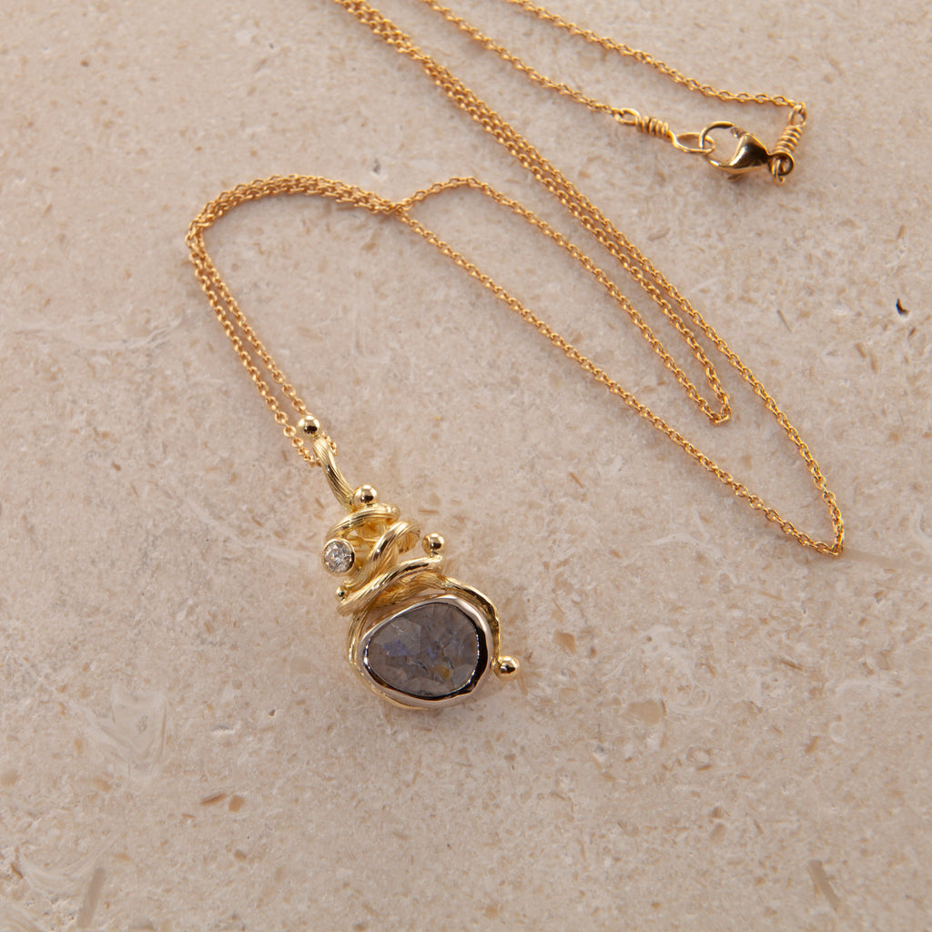 Gone Fishing 18K & 22K Gold Necklace w. Diamond & Sapphire