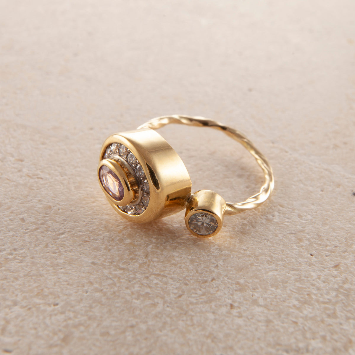 Pavé Cocktail 18K & 22K Gold Ring w. Diamonds & Sapphire
