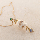 Memento Mori 18K & 22K Gold Necklace w. Emeralds & Sapphires