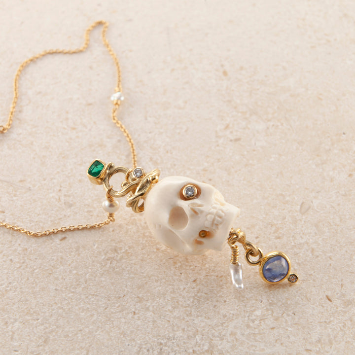 Memento Mori 18K & 22K Guld Halskæde m. Smaragder & Safirer