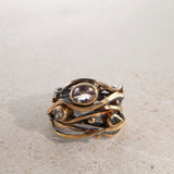 Twisted 18K, 22K & 24K Gold & Silver Ring w. Morganite, Sapphire & Diamond