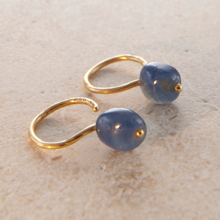 18K Guld Øreringe m. Safir