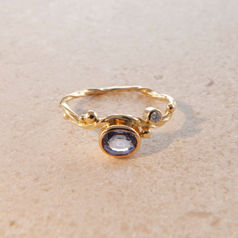 Seafire 18K, 22K & 24K Gold & Silver Ring w. Sapphire & Diamond