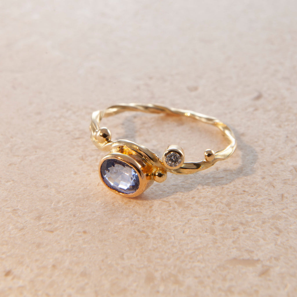 Seafire 18K, 22K & 24K Gold & Silver Ring w. Sapphire & Diamond
