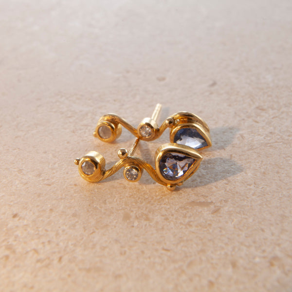 Seafire 18K & 22K Guld Ørering m. Safir & Diamant