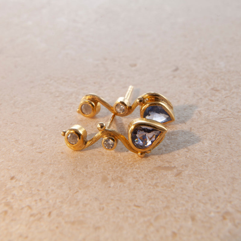 Seafire 18K & 22K Guld Ørering m. Safir & Diamant