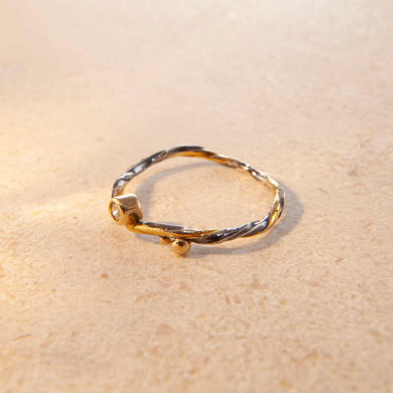 Seafire 18K, 22K & 24K Gold & Silver Ring w. Diamond