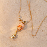 Memento Mori 18K & 22K Gold Necklace w. Keshi Pearl, Diamond & Sapphire