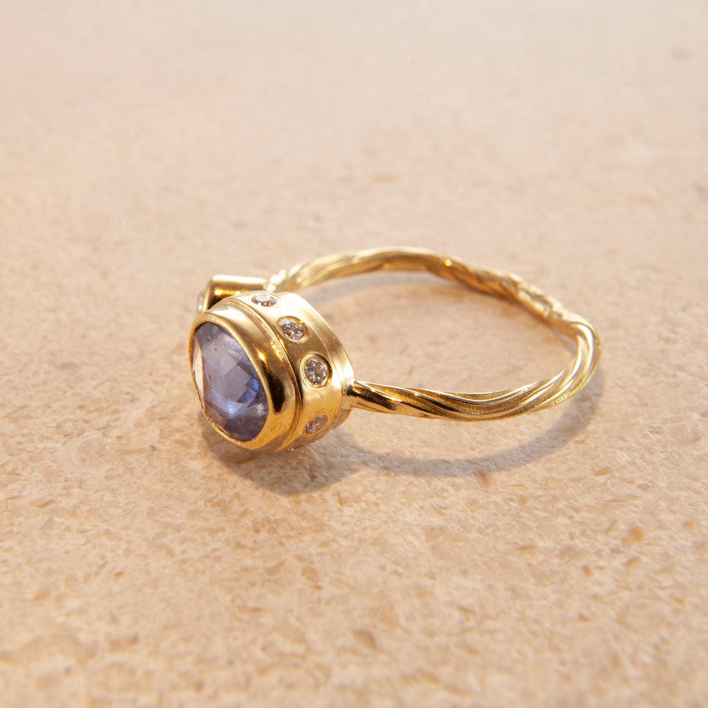 Cocktail 18K og 22K Guld Ring m. Safir & Diamant