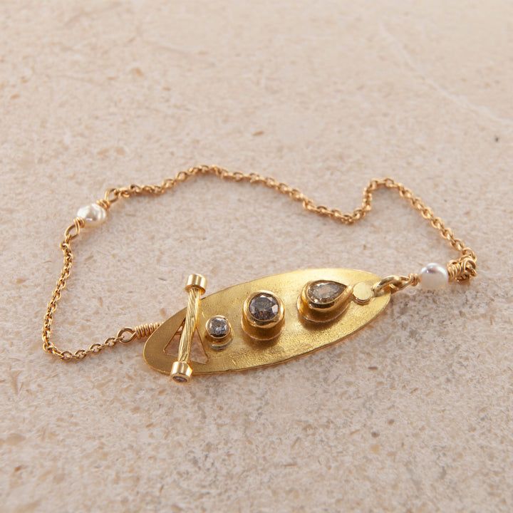 Riva 18K & 22K Gold Bracelet w. Keshi Pearl & Diamonds