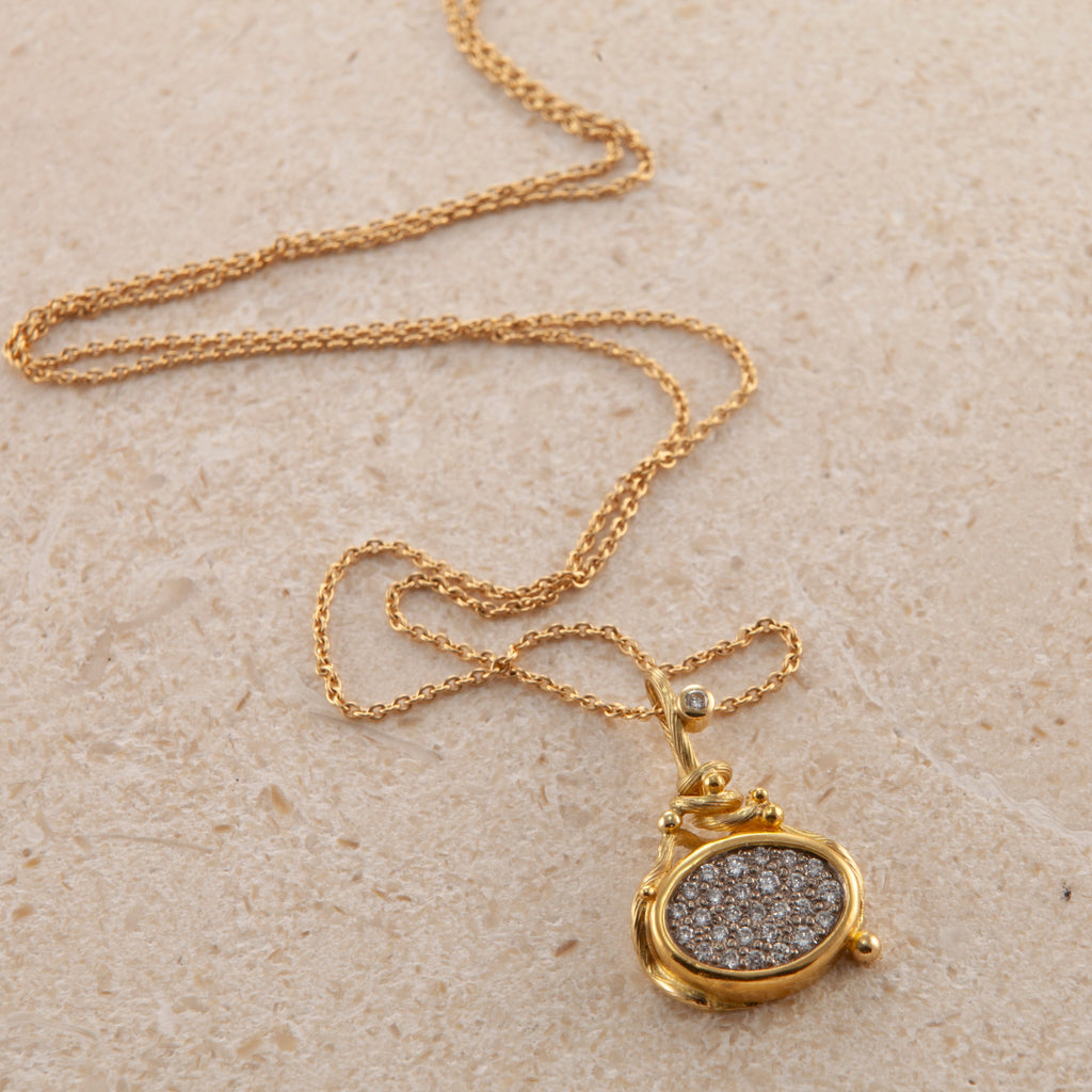 Large Gone Fishing 18K & 22K Gold Necklace w. Diamonds