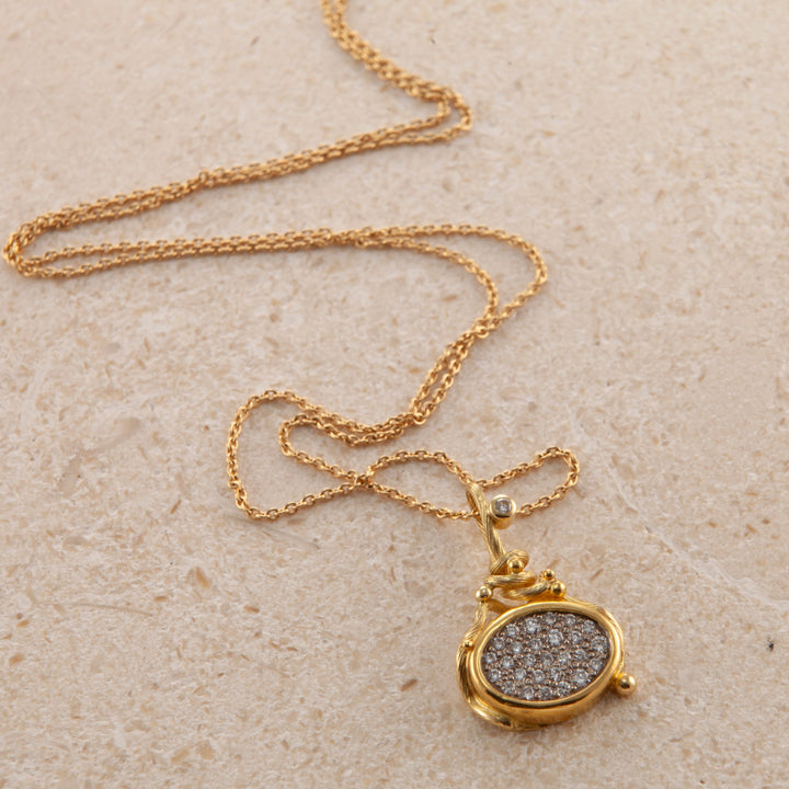 Large Gone Fishing 18K & 22K Gold Necklace w. Diamonds