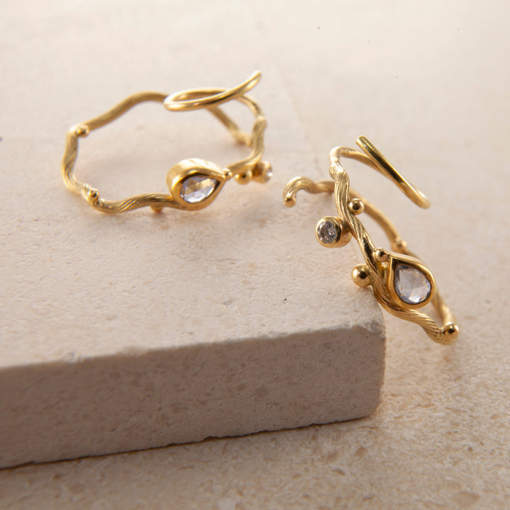 Tallulah Medium 18K & 22K Gold Hoops w. Diamond & Sapphire