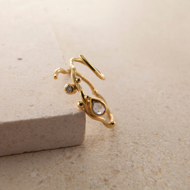 Tallulah Medium 18K & 22K Gold Hoops w. Diamond & Sapphire