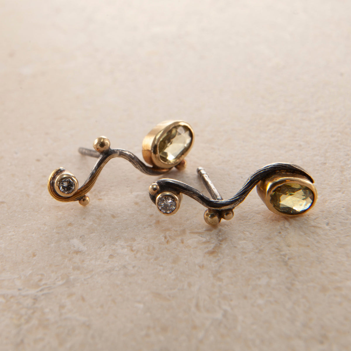 Seafire 18K, 22K & 24K Gold & Silver Earrings w. Sapphire & Diamond