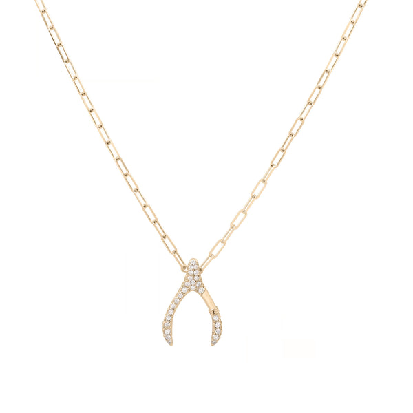Wishbone Paved Small 18K Gold Necklace w. Lab-Grown Diamonds