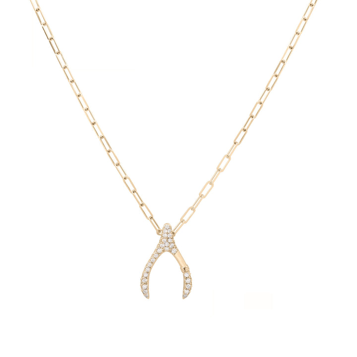 Wishbone Paved Small 18K Gold Necklace w. Lab-Grown Diamonds