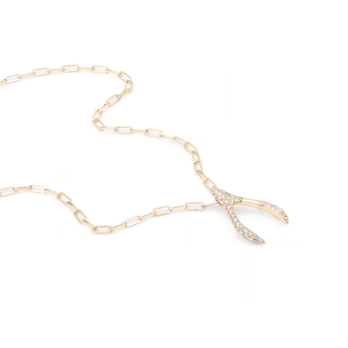 Wishbone Paved Small 18K Gold Necklace w. Lab-Grown Diamonds