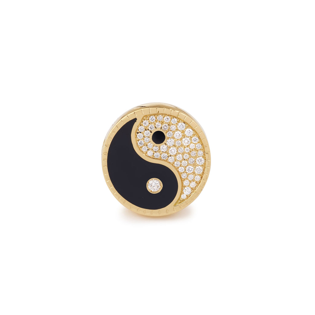 Yin Yang Large Signet 18K Gold Ring w. Lab-Grown Diamonds