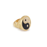 Yin Yang Large Signet 18K Gold Ring w. Lab-Grown Diamonds