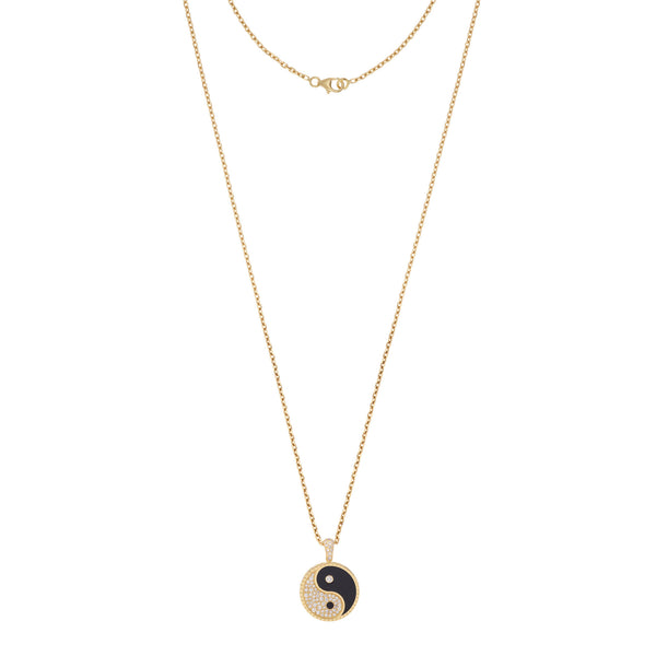Yin Yang Large 18K Gold Necklace w. Lab-Grown Diamonds