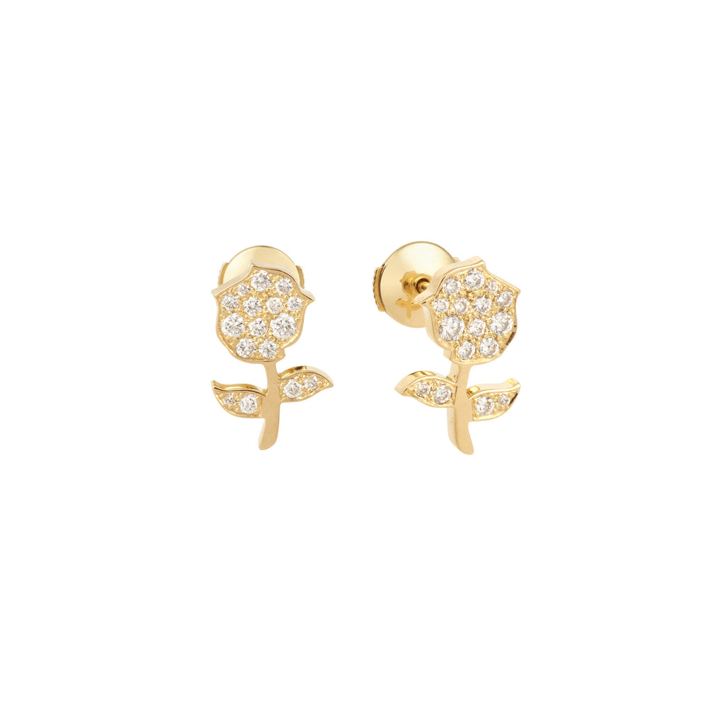 Rose Antique Paved mono 18K Gold Earring w. Lab-Grown Diamonds