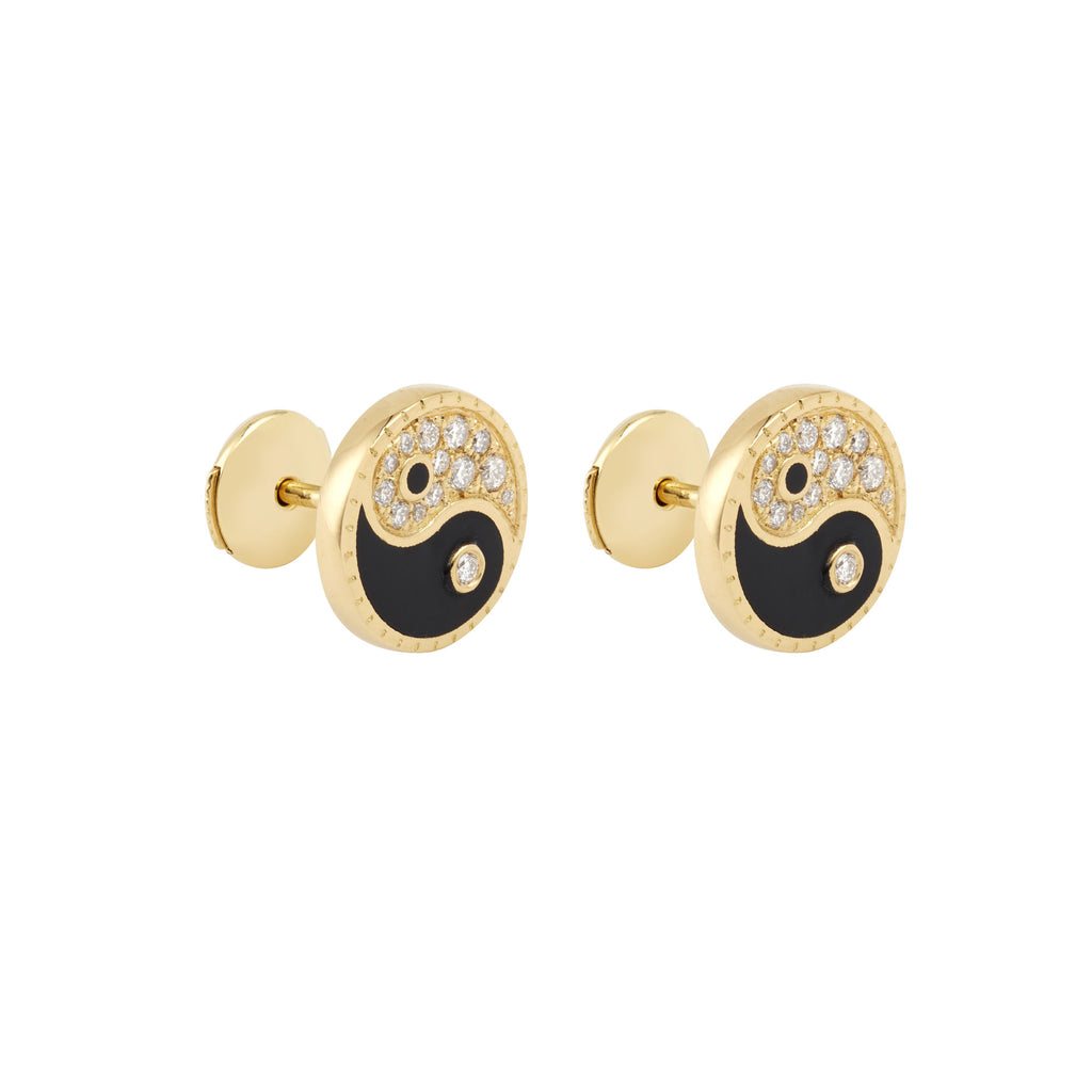 Yin Yang mono 18K Gold Earring w. Lab-Grown Diamonds
