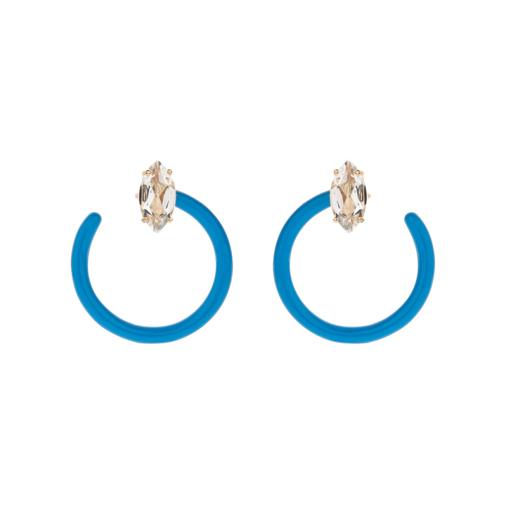 Small Tendril Circle 9K Gold Hoops w. Crystal