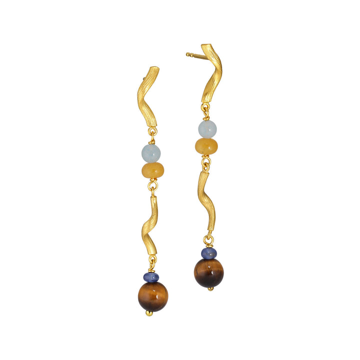 Short Vega 18K Gold Earrings w. Tiger's Eyes