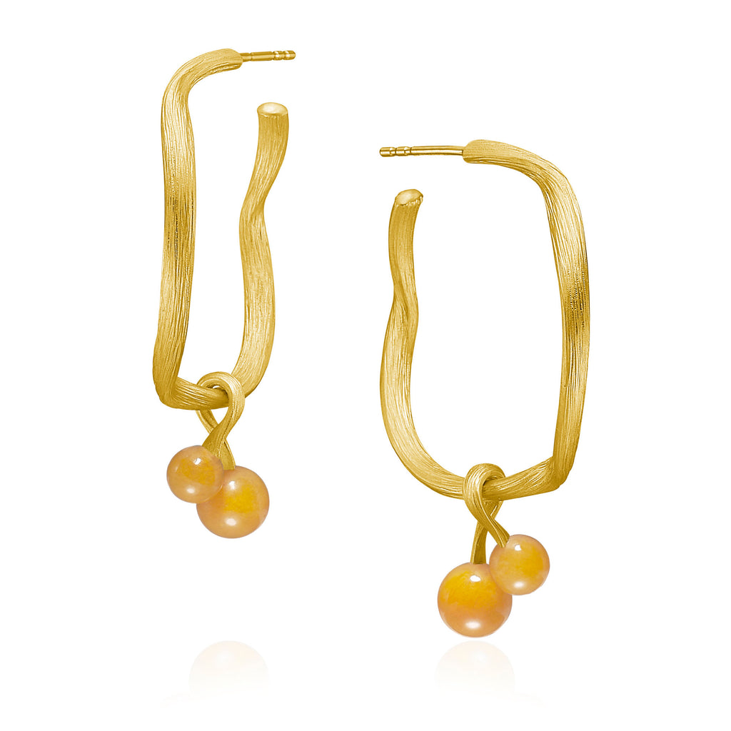 Vega 18K Gold Earring-Pendants w. Yellow Aventurine