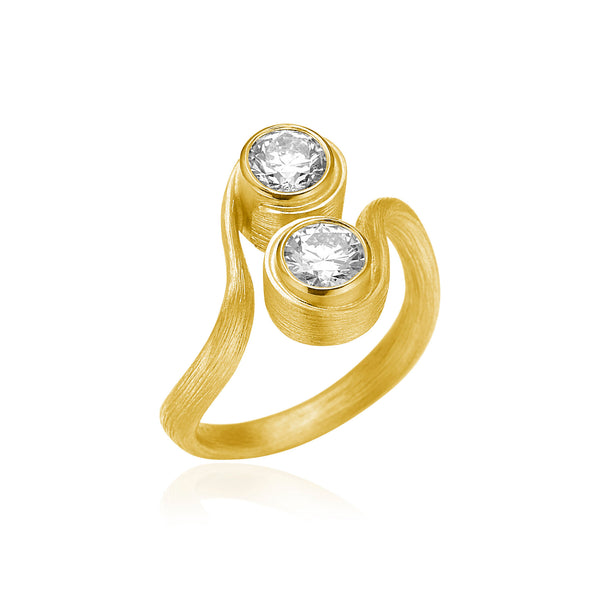 Vega Solitaire Duo 18K Gold Ring w. Diamonds