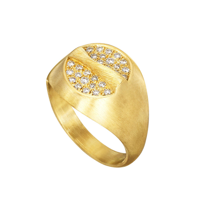 Vega Relief 18K Gold Signet Ring w. Diamonds
