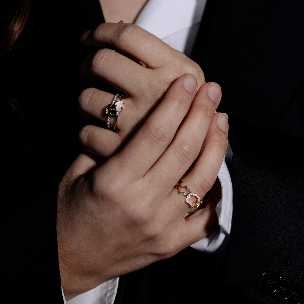 Mid Cloud Pavé 18K Guld Ring m. Smokey Kvarts & Diamanter