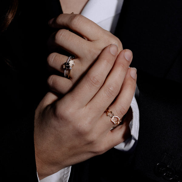 Mid Cloud Pavé 18K Gold Ring w. Smokey Quartz & Diamonds