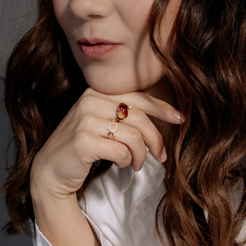 Cloud 18K Rosaguld Ring m. Smokey Kvarts & Diamant